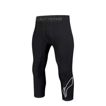 Штаны для фитнеса с принтом логотипа Li Ning Letter Slim Fit Seven-Point, мужские, черные, YUQT009-2 S