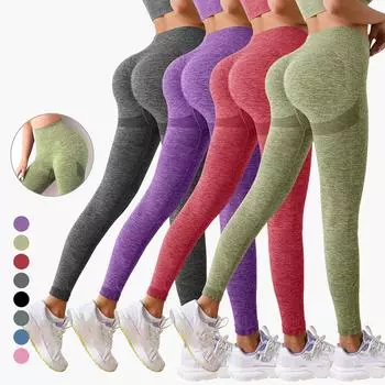 Штаны для йоги Бесшовные леггинсы с высокой талией Фитнес Бег Спортивные штаны для йоги Push Up Тренировки Спортивные леггинсы для спортзала Леди Быстросохнущие леггинсы M чёрный