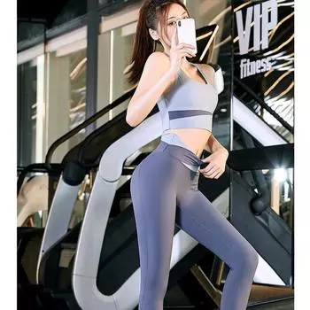 Штаны для йоги с высокой талией для женщин, леггинсы для подтяжки ягодиц, облегающий спортивный костюм, комплект из 2 предметов, колготки M