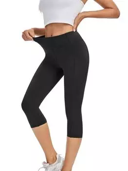 Штаны для йоги с высокой талией и подтяжкой ягодиц длиной 7/8 для женщин — бесшовные леггинсы для тренировок с утягивающим эффектом, дышащие и устойчивые к приседаниям 0XL чёрный