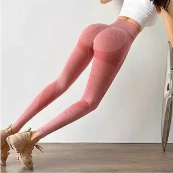 Штаны для йоги с высокой талией и приподнятым бедрами персикового цвета: Женская спортивная одежда без складок, облегающая, высокоэластичная XL фиолетовый