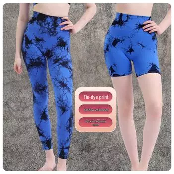 Штаны для йоги с высокой талией и принтом тай-дай: Европейский и американский стиль, подтяжка бедер, женская фитнес-одежда больших размеров L