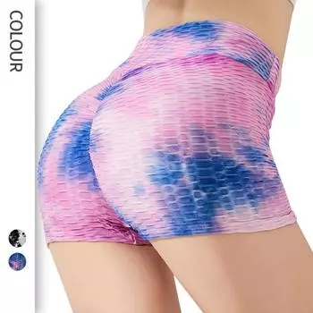 Штаны для йоги женские, с принтом «пузырьковая краска», штаны для йоги персикового цвета с высокой талией, шорты для фитнеса и упражнений на бедрах, штаны для йоги с тремя точками крепления S
