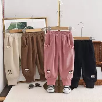 Штаны для мальчиков и девочек, осенние спортивные штаны, утепленные флисовые детские однотонные повседневные штаны S коричневый