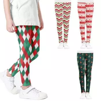 Штаны для малышей для девочек, детские леггинсы, рождественские детские эластичные узкие брюки, леггинсы с рождественским принтом, От 3 до 9 лет 130