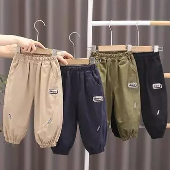 Штаны для малышей с буквенным узором, спортивные штаны для мальчиков, весенне-осенние детские штаны, повседневная детская одежда 80 синий