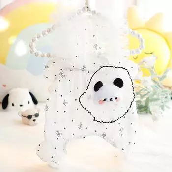 Штаны для переноски собак, милые штаны с бантом в виде панды, одежда на весну и лето, тонкие штаны с тыквой в виде панды, маленькие кружевные штаны с подтяжками для маленьких собак XS