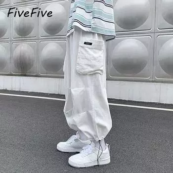 Штаны FiveFive на шнурке, мужские мешковатые спортивные штаны, японские мужские широкие брюки, мужские повседневные свободные брюки M белый