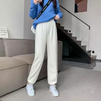 Штаны флисовые утолщенные европейские хлопковые флисовые леггинсы детские осень 2024 новые свободные повседневные прямые тонкие повседневные штаны S чёрный