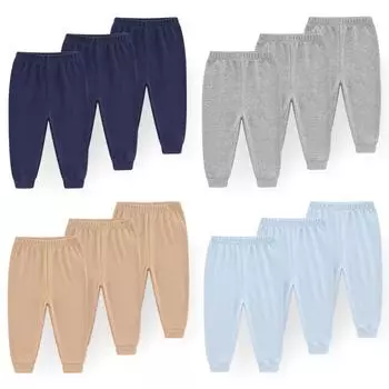 Штаны из 3 предметов для новорожденных, однотонные детские брюки, хлопковая одежда для маленьких мальчиков и девочек, От 0 до 24 месяцев 3M
