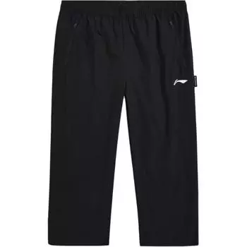 Штаны Li Ning Badminton Series, однотонные, со средней талией, дышащие, свободные, удобные, универсальные, три четверти, повседневные, мужские, черные AKQU427-1 S