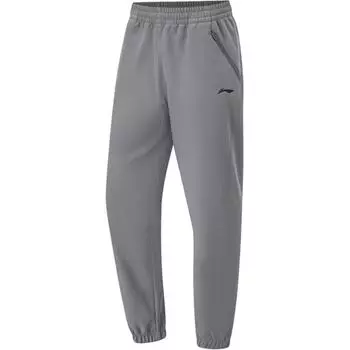 Штаны Li Ning Fitness Series однотонные, средней посадки, удобные, дышащие, универсальные, с флисовой подкладкой, теплые, трикотажные, спортивные, мужские, дымчато-серые, AYKT791-1 XL