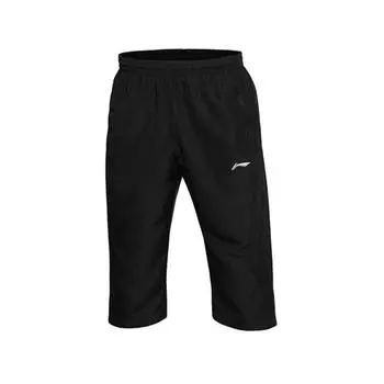 Штаны мужские Li Ning однотонные, средней талии, удобные, универсальные, дышащие, с семью точками, трикотажные, черные AKQU419-4 L