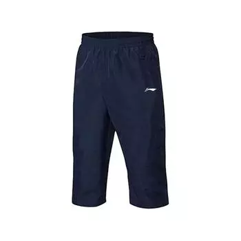 Штаны мужские Li Ning однотонные, средней талии, удобные, универсальные, дышащие, с семью точками, трикотажные, темно-синие AKQU419-5 S