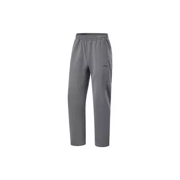 Штаны мужские спортивные из флиса Li Ning Fitness Series с логотипом, однотонные, прямые, теплые, дымчато-серые AKLT795-2 M
