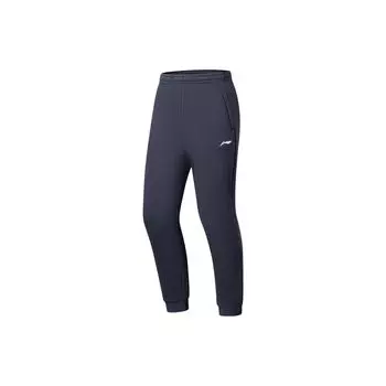 Штаны мужские спортивные Li Ning Fitness Series с логотипом и принтом из утолщенного флиса, теплые трикотажные, чернильно-серые AKLUA73-7 S