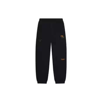 Штаны мужские спортивные Li Ning однотонные, свободного кроя, с вышивкой и манжетами, трикотажные, черные AKLT611-3 S