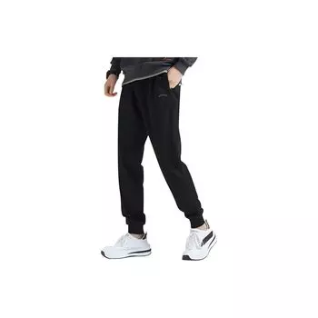 Штаны мужские спортивные однотонные флисовые с манжетами Li Ning, черные AKLT553-4 M