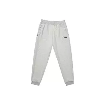 Штаны мужские спортивные трикотажные Li Ning Badminton Series, однотонные, с манжетами, светло-серые AKLTC85-2
