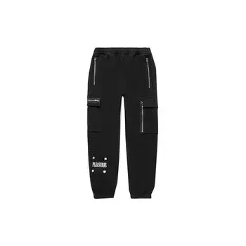 Штаны мужские свободные трикотажные с манжетами и надписью Li Ning X Pleasures Collaboration Skateboard Series со средней посадкой, черные AKLTB51-1 XL