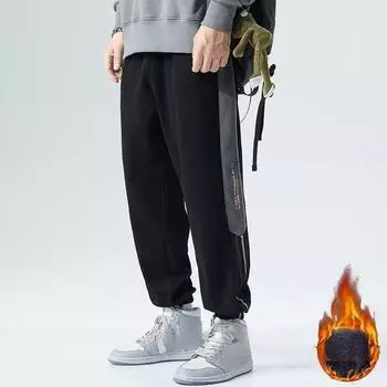Штаны на шнурке мужские спортивные штаны мужские теплые брюки со средней талией штаны на шнурке для мужчин 8XL чёрный