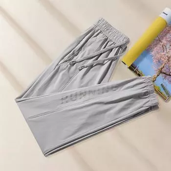 Штаны унисекс из шелка Ice Silk с тонкими боковыми карманами и завязками на резинке, однотонные, быстросохнущие, для занятий спортом, пробежек и занятий спортом M темно-серого