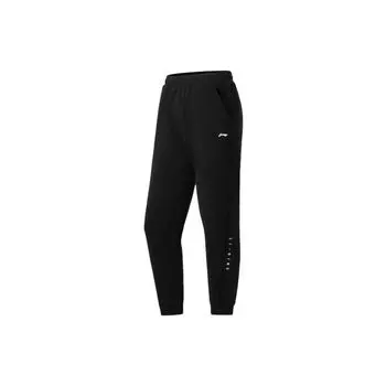 Штаны женские спортивные Li Ning однотонные, для фитнеса, тренировок, бега, свободные, с манжетами, трикотажные, черные AKLS360-1 S