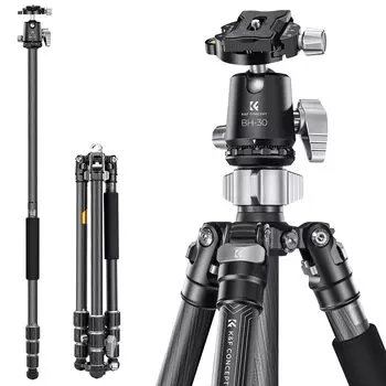 Штатив для камеры Concept Tripod Carbon, 8 слоев углеродного волокна, общая высота 172 см, 4 уровня, регулируемый монопод, шар 30 мм, головка с низким центром тяжести, труба 25 мм чёрный