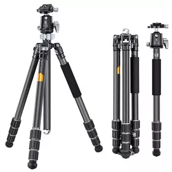 Штатив для камеры Concept Tripod Carbon, 8 слоев углеродного волокна, общая высота 172 см, 4 уровня, регулируемый монопод, шаровая головка с низким центром тяжести 36 мм, труба 28 мм чёрный