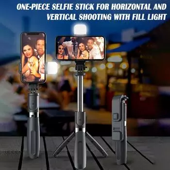 Штатив для селфи-палки 102 см с беспроводным Bluetooth-пультом дистанционного управления, заполняющим светом, портативная подставка для телефона с функцией потоковой передачи видеозаписи L02s чёрный