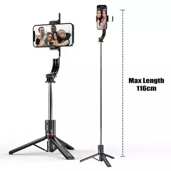 Штатив для селфи-палки 116 см с беспроводным Bluetooth-пультом дистанционного управления, заполняющим светом, портативная подставка для телефона с функцией потоковой передачи видеозаписи L13d чёрный