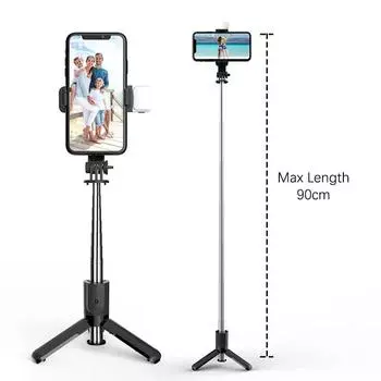 Штатив для селфи-палки 75 см с беспроводным Bluetooth-пультом дистанционного управления, заполняющим светом, портативная подставка для телефона с функцией потоковой передачи видеозаписи L11s чёрный