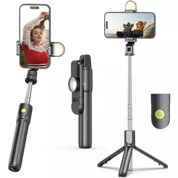 Штатив для селфи-палки, выдвижной штатив для телефона Travel Essential со светодиодной подсветкой, штатив для мобильного телефона с беспроводным пультом дистанционного управления, 1 шт., для IPhone и Android no light