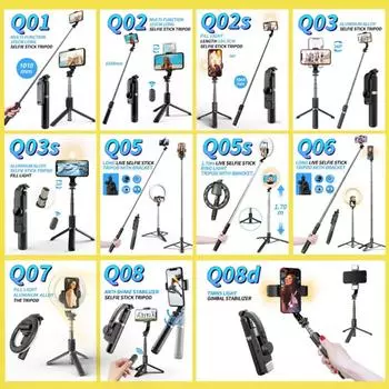 Штатив для селфи с мобильным телефоном серии Q и подсветкой Q07, ручной стабилизатор Q08, настольная и напольная подставка. Q01 Selfie Stick
