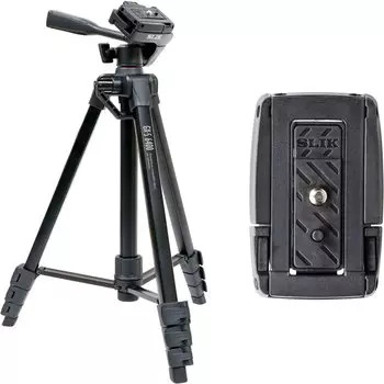 Штатив для смартфона SLIK 6400 с еще одним набором башмаков, совместимый с фотоаппаратами и видеокамерами, рычажный тип фиксации, диаметр трубы 21 мм, трехпозиционная головка