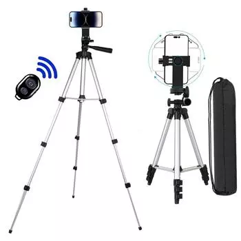 Штатив для телефона 1 м с вращающимся на 360 градусов зажимом 1/4 винтовой адаптер универсальная фотография для iPhone Xiaomi видеосъемка серебряный