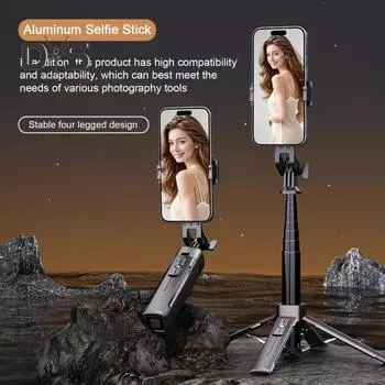 Штатив для телефона, селфи-палка с заполняющей подсветкой, регулируемая длина, вращение на 360 градусов, портативный универсальный штатив для сотового телефона с беспроводным пультом дистанционного управления A чёрный