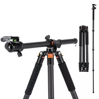 Штатив Fotopro Carbon Fiber 160 см для горизонтальной фотосъемки, шаровая головка на 360 градусов с быстросъемной площадкой для цифровой зеркальной фотокамеры, максимальная нагрузка 10 кг, черный