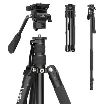 Штатив SmallRig Tripod SLR, компактный алюминиевый штатив со свободной головкой и 2 быстросъемными площадками для 4 ярусов, реверсивный монопод с центральной осью, регулируемый 3760B 360°