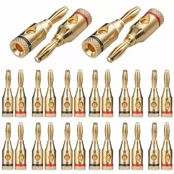 Штекер типа «банан» с покрытием из 24-каратного золота для беспаечного акустического кабеля для настенной панели, боковое и нижнее соединение 14 винтов (Набор 28, Красный/14 Черный)