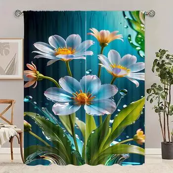Штора из 2 частей - с цветочным принтом - Материал полиэстер - подходит для спальни, гостиной, кабинета, частной шторы 30inchx65inchx2Pcs