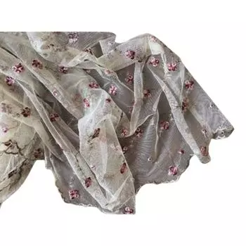 Штора Vivienne Cafe 60 x бежево-желтый x розовый, серия Petit Rose Garden, вышитая штора WK0093U2 [кружево 140 см]