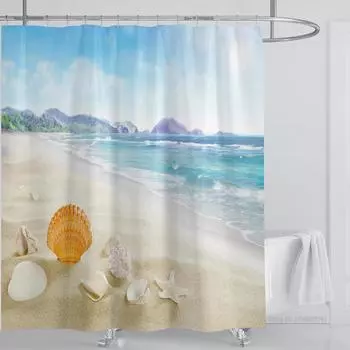 Шторка для душа морской пляж 3D Современный тропический принт с пейзажем пальмовых листьев Водонепроницаемая Ванная Комната Домашнее Украшение Моющаяся Ширма для душа W90xH180cm