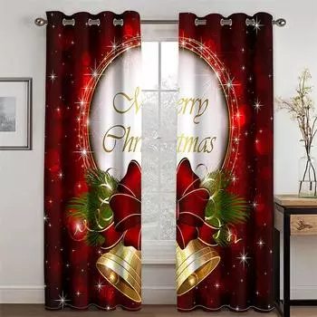 Шторы 3D Рождественский декоративный комплект штор, красные праздничные шторы, роскошный праздничный подарок из полиэстера W 100xH 140cm&Grommet Top