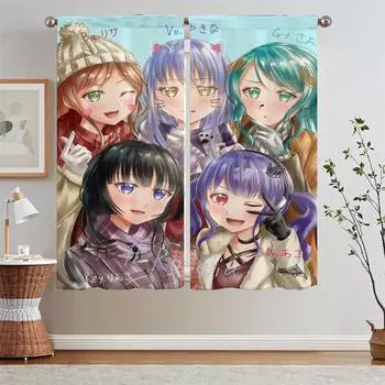 Шторы Bang Dream Black Out для дверей Короткие оконные шторы в гостиной Декоративные щупальца Подхваты для штор Blackout W50xH70cmx2pcs-CL