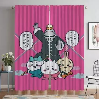 Шторы Chiikawas Blackout для гостиной, занавески для украшения на Хэллоуин, кухонные шторы из 2 частей, тюль для перегородки в спальне W50xH70cmx2pcs-CL