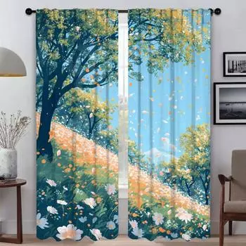 Шторы Детская комната Весна идет Дом Интерьер Шторы для камеры Занавеска для гостиной Перегородка Тюль для спальни Шторы W50xH70cmx2pcs-CL