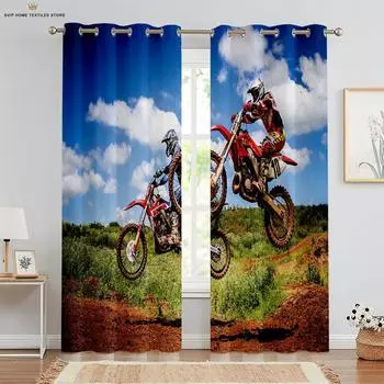 Шторы для 3D-печати с изображением гоночных мотоциклов, полиэфирное волокно, гостиная, кухня, спальня, клубное украшение, 2 шт. W50X130H(CM)X2PCS&Grommet Top