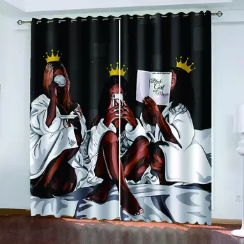 Шторы для афроамериканских черных девочек, Волшебные полиэстеровые кармашки для окон и дверей, детские шторы для спальни и кабинета 100W160H(CM)40x63in&Hook