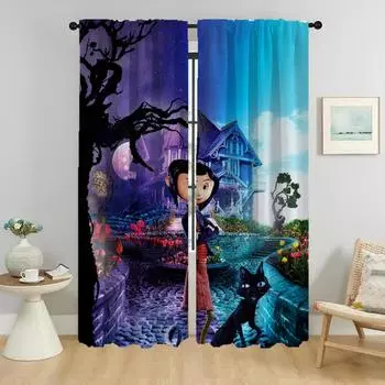 Шторы для детской комнаты Coralines Home Interior Шторы для гостиной Украшения на Хэллоуин Затемняющие шторы Оттенки Разделитель W50xH70cmx2pcs-CL